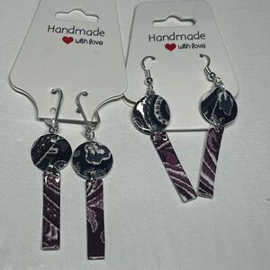 Blue and Purple Faux Leather Earrings